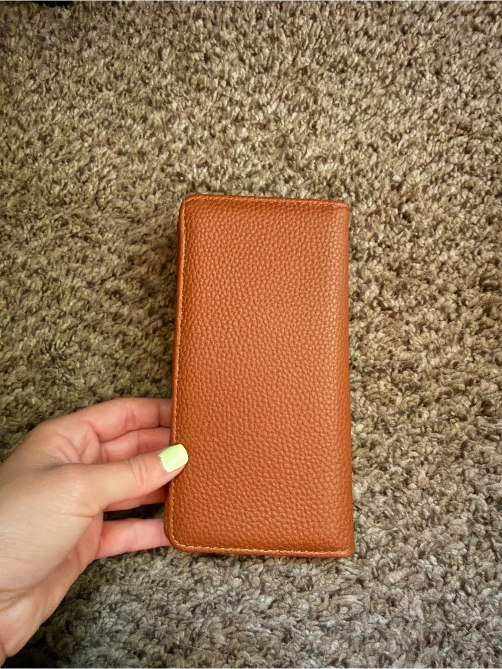 Women's Brown Leather Long Wallet with Gold Emblem